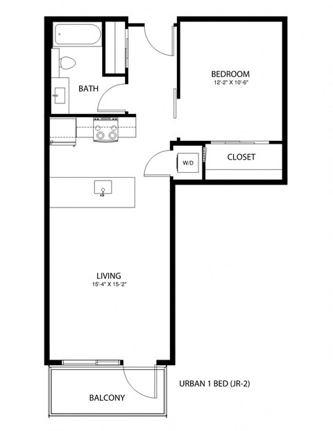 Floor plan for 1 bed, 1 bath, 655 sqft